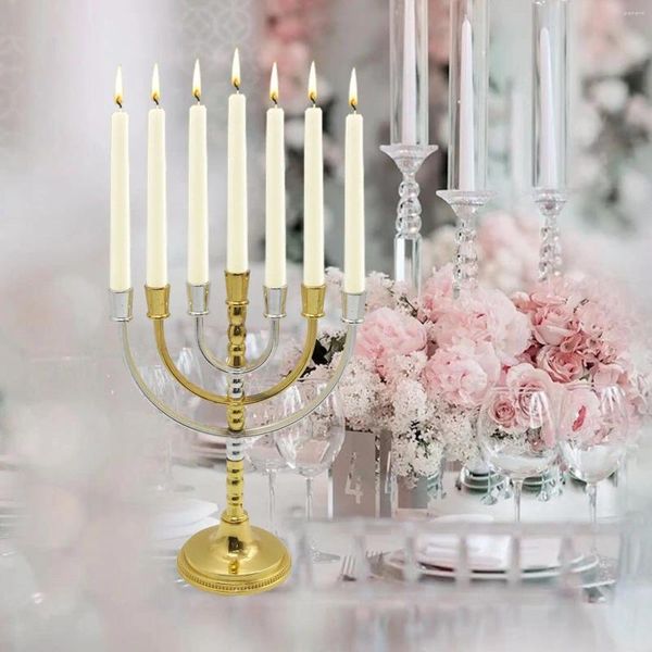 Titulares de vela 7 Filial Menorah Metal Central Piece Graceful Ornamentos Antique Candlestick para Shabat Christmas Home Decor Wedding Wedding