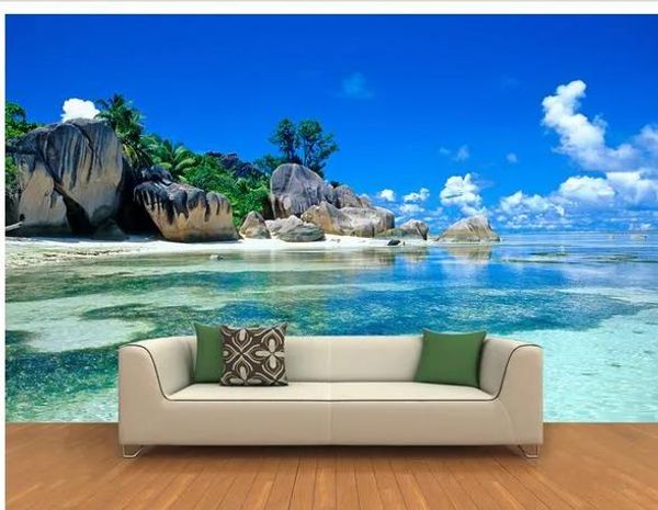 Tapeten 3D HD Seascape Rock Beach Landschaft Hintergrund Wandmalerei moderne Tapetenwände