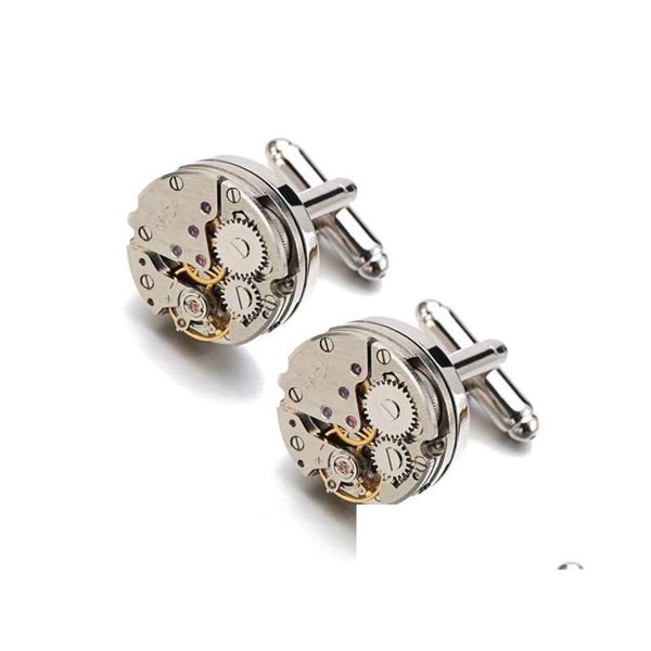 Gemelli Real Tie Clip Non funzionali Movimento dell'orologio Gemelli per uomo Gioielli in acciaio inossidabile Polsini per camicie Cuff Flinks Whole2270425 Dhtbl