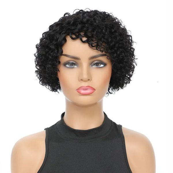 Peruca de cabelo humano encaracolado curto afro curto perucas de corte pixie peruca de cabelo humano sem renda frontal natural perucas de cabelo brasileiro para mulheres 231229