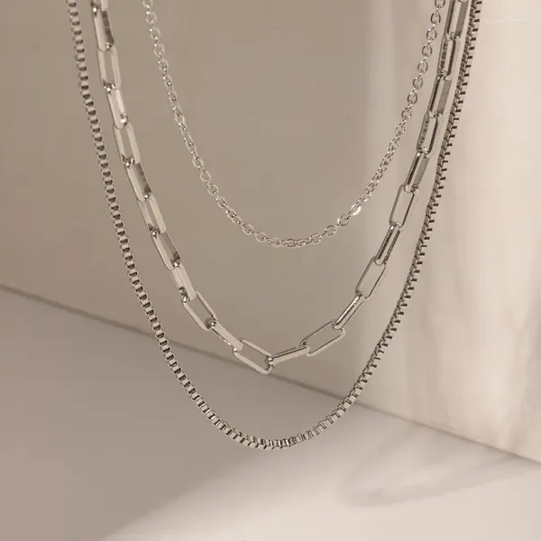 Цепочки Minar, простые трехслойные ожерелья в форме полых звеньев для женщин и мужчин, унисекс, из нержавеющей стали, с серебряным PVD-покрытием, Pendientes