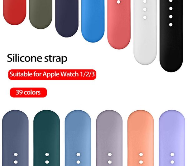 Für Apple Watch Band 42 mm 38 mm 39 Farben einfarbiges Silikonarmband universelles Sportarmband für iwatch 3 2 15680347