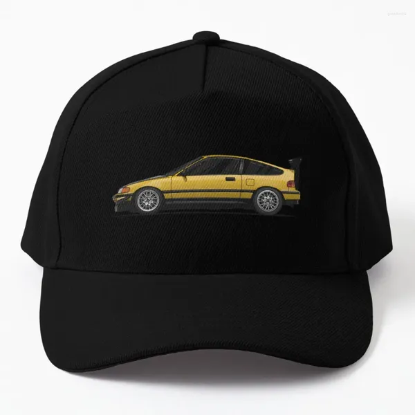 Cappellini da baseball gialli CR-X CRX Car Compact Berretto da baseball Fashion Beach Nero da donna da uomo