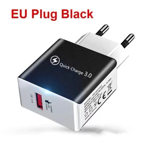 Qc3.0 18w rápido carregador de parede usb adaptador de alimentação 9v2a 5v 3a ue eua plug para samsung s24 s23 lg iphone 15 14 telefone android