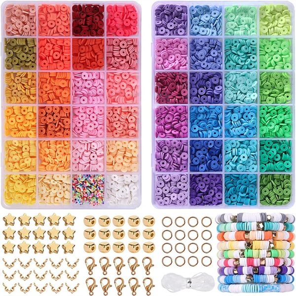 9700 pezzi di perline in argilla polimerica Set 48 perline piatte color arcobaleno per bracciale Boho, collana, kit di accessori per perline dorate fai da te 231229