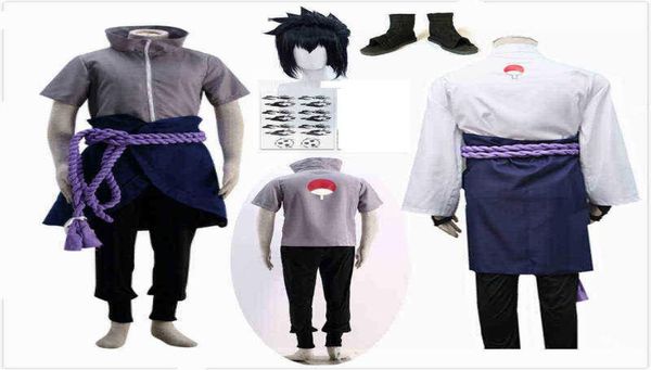 Uchiha Sasuke Costume Cosplay Shippuden Anime Vestiti Abiti di Halloween Party Blazer Pantaloni Corda in vita Protezione per le mani Cappotto J220712 J2208325783