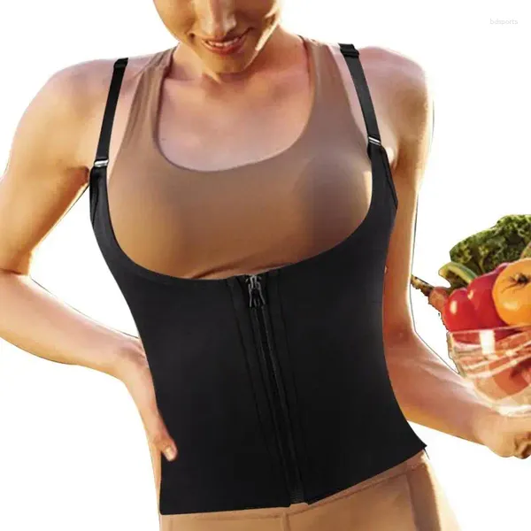 Supporto per la vita Donna Gilet per il sudore Tuta da sauna con bottoni e cerniera Trainer Fitness Body Shaper Cerniera