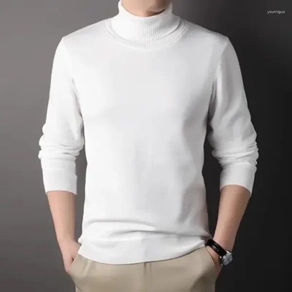 Maglioni da uomo dolcevita invernale spesso uomo bianco casual dolcevita collo tinta unita qualità caldo pullover sottile da uomo