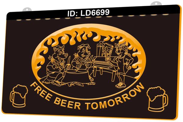 Знак LD6699 «Бесплатное пиво завтра», гриль-бар, 3D-гравировка, светодиодный световой знак, оптовая торговля, розничная торговля