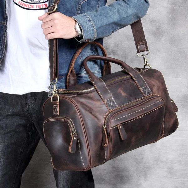 Duffel sacos de viagem homem ao ar livre couro genuíno saco de bagagem moda designer viagem de negócios masculino café preto bolsa de viaje