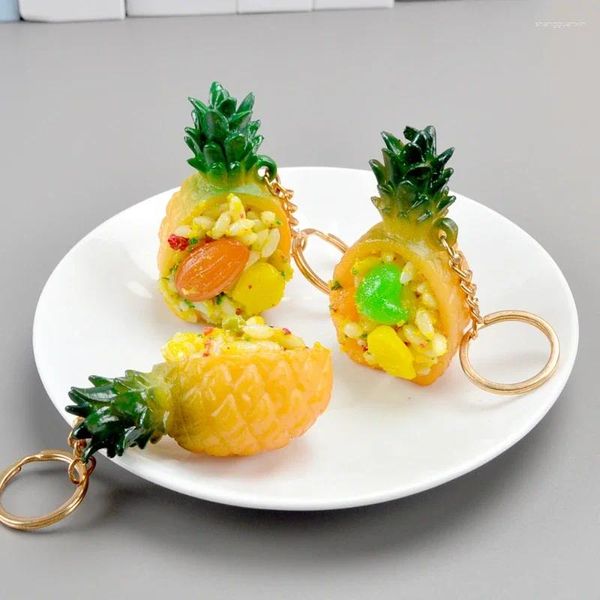 Portachiavi stile tailandese ananas riso fritto portachiavi simulazione cibo frutta giocattolo modello auto borsa per cellulare ciondolo regalo ornamento Llavero