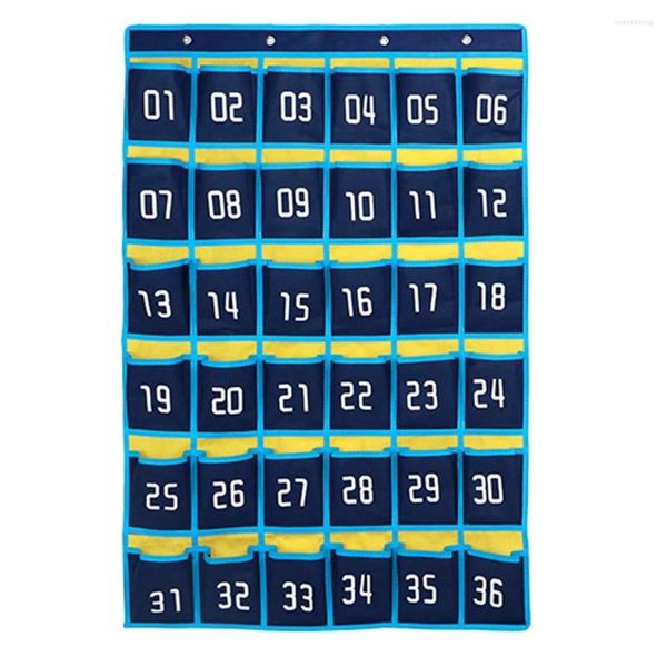 Caixas de armazenamento 36 bolsos numerados gráfico celular pendurado saco organizador para sala de aula suportes de calculadora móvel