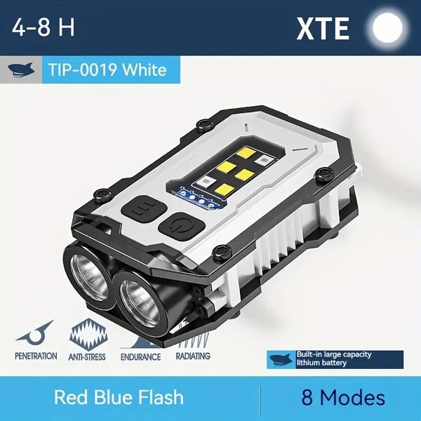 Lâmpada de trabalho TIP-0019, luz de chaveiro magnética portátil XTE * 2 COB, luz de trabalho recarregável à prova d'água com clipe para reparo de carro noturno