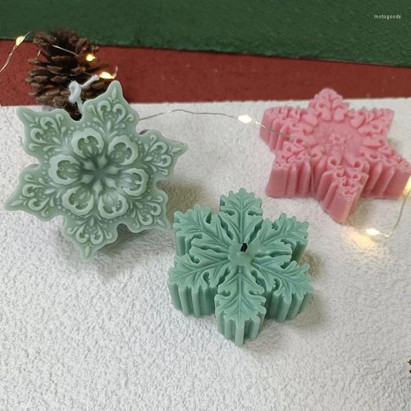 Moldes de cozimento Molde de silicone de floco de neve de Natal DIY Vela Sabão Gesso Decoração Molde Decoração de bolo