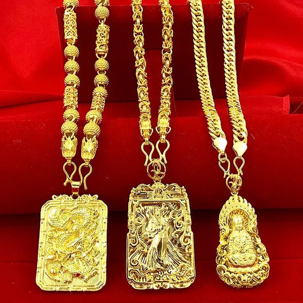 Collana in oro giallo 18 carati per donna Uomo Collana con pendente a forma di drago dorato Guanyin vuota Fidanzamento di nozze Non sbiadire Regalo di gioielli 231229