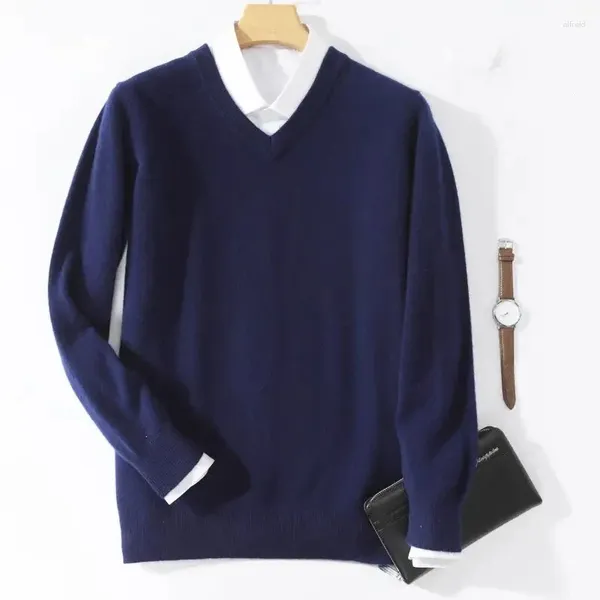 Maglioni da uomo Maglione di cashmere da uomo Manica lunga Maglioni con scollo a V Abiti di lana maschili Pull coreano Homme Hiver Pullover di lana lavorata a maglia