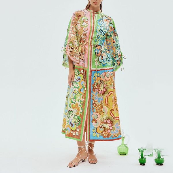 Australisches Designerkleid 2024 Frühling/Sommer Neues Dreamer-Urlaubskleid aus Bio-Baumwolle mit farbigem Retro-Print für Damen