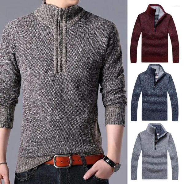 Maglioni da uomo Autunno Inverno Uomo in pile maglione più spesso mezza cerniera dolcevita pullover caldo qualità maschile sottile lana lavorata a maglia per la primavera