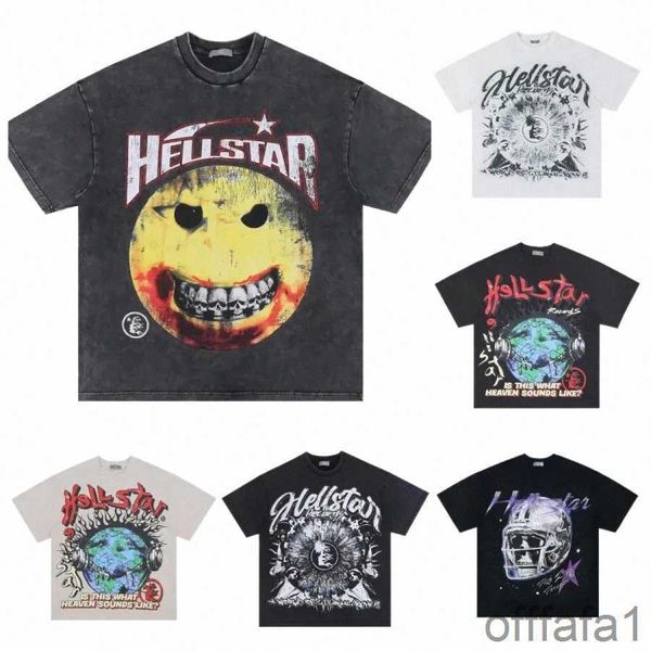 Verão Homens Mulheres Hellstar Camiseta Rapper Lavagem Cinza Pesado Artesanato Unissex Manga Curta Top High Street Moda Retro Mulheres T-shirt Us Tamanho S-XL M4GD # 6UMI