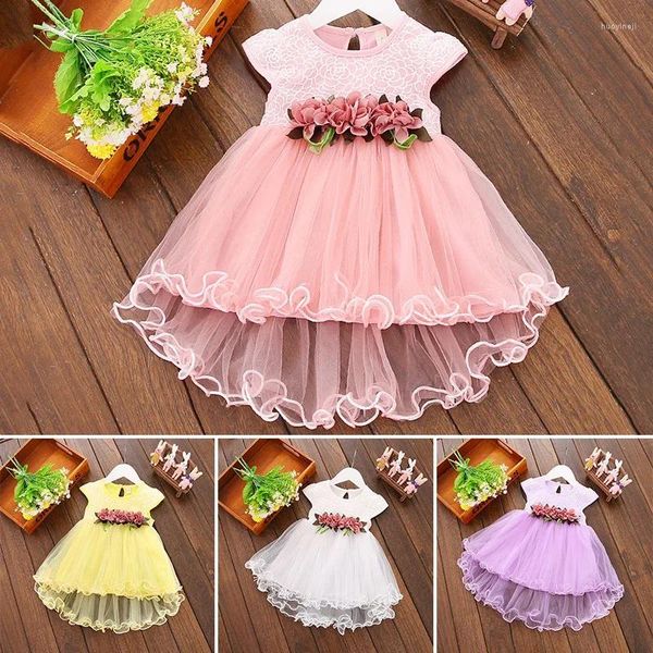 Mädchenkleider süße Mädchen Kleid Blumenprinzessin Party Tüll Bogen Blume Sommer Mesh Tutu 0-3y Kleidung