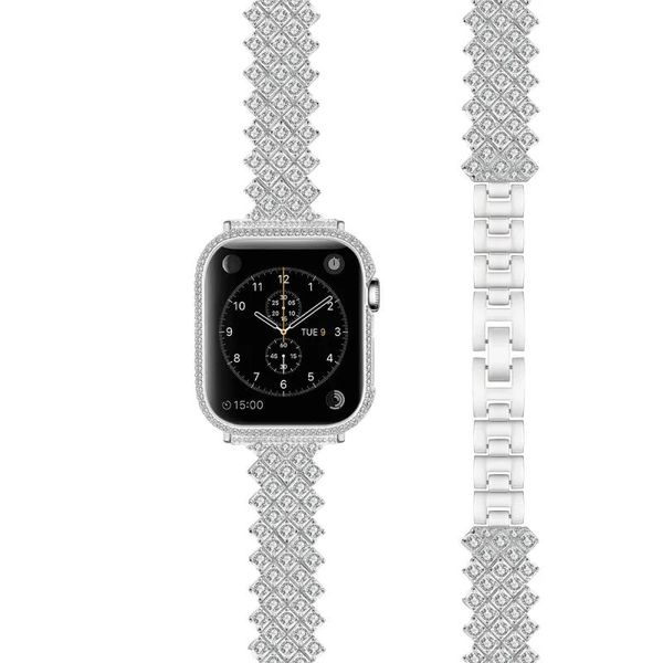 Accessori Fran15bx cinturino in metallo per Apple Watch 7 45mm 41mm cinturino per bracciale con diamanti di lusso da donna per iWatch 6 5 4 SE 44mm 42mm 40mm 38mm