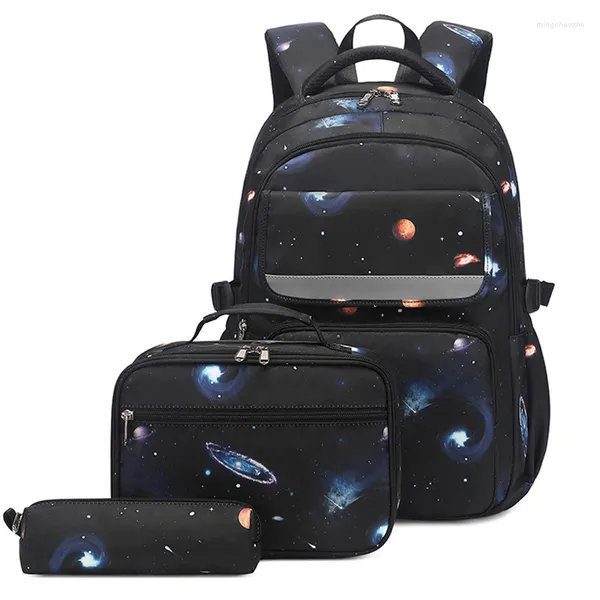 Schultaschen 3 teile/satz kinder Rucksäcke Sternenhimmel Muster Student Tasche Für Jungen Wasserdicht Mit Mittagessen Bleistift Fall