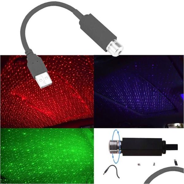 Luzes decorativas USB Mini LED Car Roof Star Night Light Projetor Interior Ambient Galaxy Lâmpada Ajustável Mtiple Efeitos de Iluminação D Dhjlf