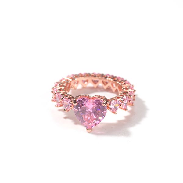 Bague de créateur de luxe pour femmes, bague en forme de cœur, Design Original, bague d'amour de grande qualité, or Rose, diamants roses