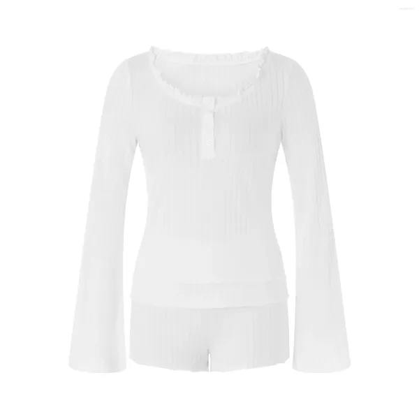 Ruides femininos Puloru Spring ou outono de duas peças com puxa ritmo para mulheres casuais loungewear color de cor sólida manga longa com tops de pescoço e no pescoço e