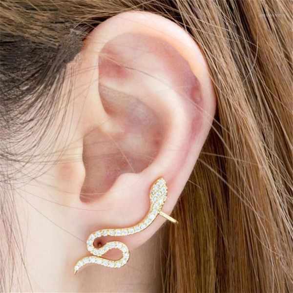 Stud in oro rosa CZ orecchini giacca orecchio serpente per le donne gioielli rettile animale cristallo delicato Boucle D'oreille Femme 20211246L