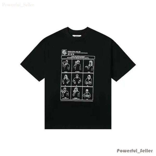 T-shirt da uomo Margielas Personaggi divertenti Cartoon Maisons Margiela Lingua dei segni Stampa Manica corta Allentato Casual Tide Mm6 Margiela 8107