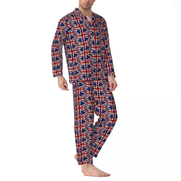 Мужская одежда для сна, пижамы, мужские пижамы с британским флагом, ночной Великобритания, 3D повседневные пижамные комплекты из 2 предметов, романтический домашний костюм большого размера с длинными рукавами