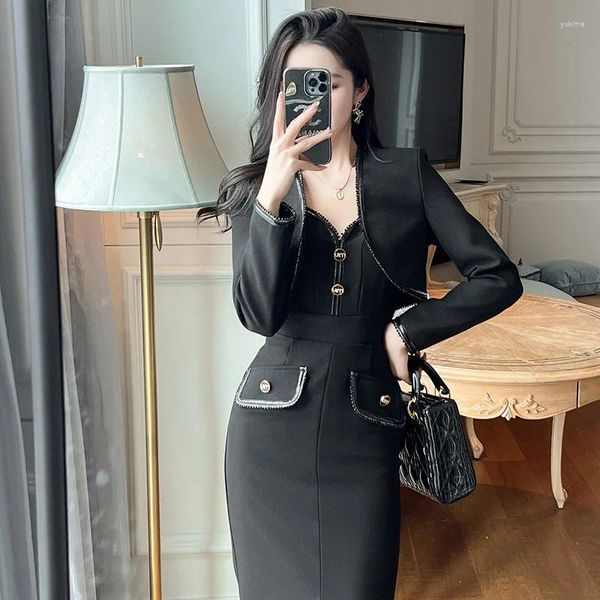 Giacche da donna Fashion Coat francese Black Slim Slim Slim Extra Short Short Long Cardigan Autumn and Winter for Women 2023