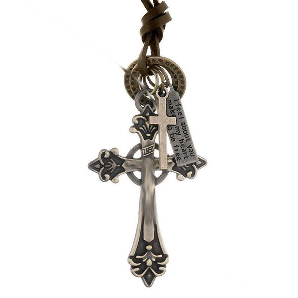 Ожерелья с подвесками, ожерелье с крестом Иисуса в стиле ретро, кольцо с буквой Id, Шарм, регулируемая кожаная цепочка для женщин и мужчин, модные ювелирные изделия, подарок Dhaof