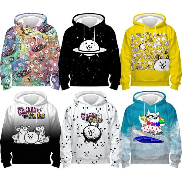 Sweatshirts Hoodies Sweatshirts The Battle Cats 3D Baskı Kızlar Çocuklar Oyun Üstleri Çocuklar Karikatür Anime Tullukları Katlar Sudadera Hediyeleri 2