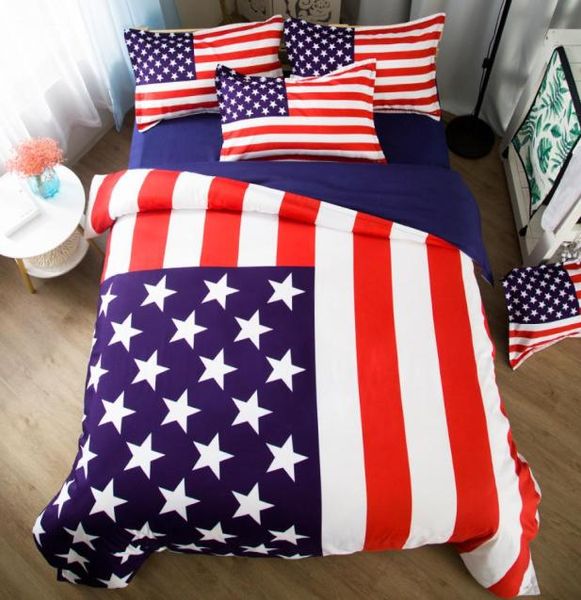 King-Size-Bettwäsche-Set mit amerikanischer Flagge, Einzelbett, Doppelbett, komplett, USA-Bettlaken, Bettbezug, Kissenbezug, 34-teilig, Heimdekoration 57923925