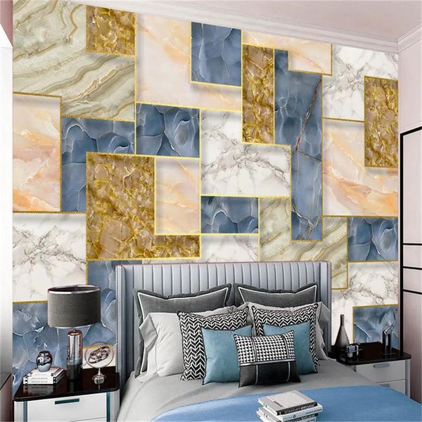 Wallpapers 3d moderno mural papel de parede geométrico marmorizado melhoria da casa papéis de parede hd impressão digital impermeável antifouling revestimento de parede