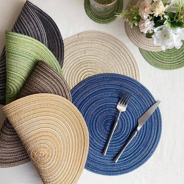 Masa Paspasları 3pcs Yuvarlak Mat Dokuma Ramie Placemats Anti Slip Yemek Slip Olmayan Takım Padleri Mutfak İçecek Kupası bardak altlıkları