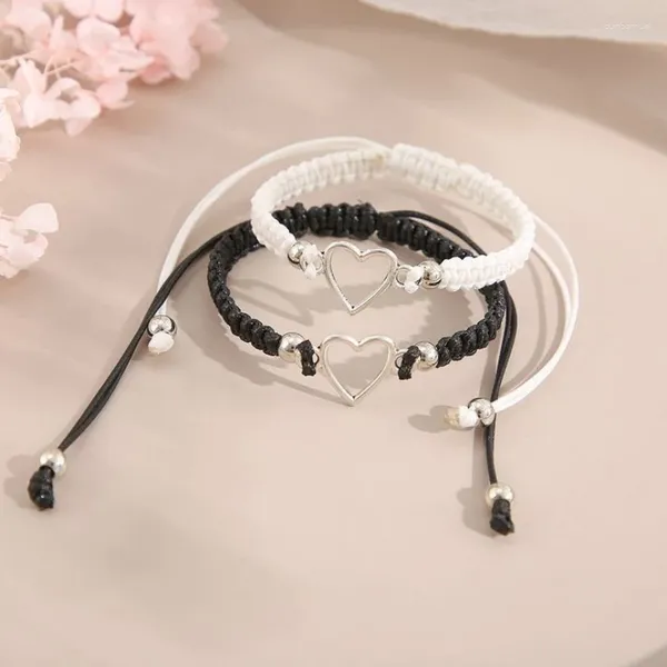 Charme pulseiras amor coração casal pulseira para unisex mulheres homens mão trabalhada ajustável branco preto contas borboleta jóias