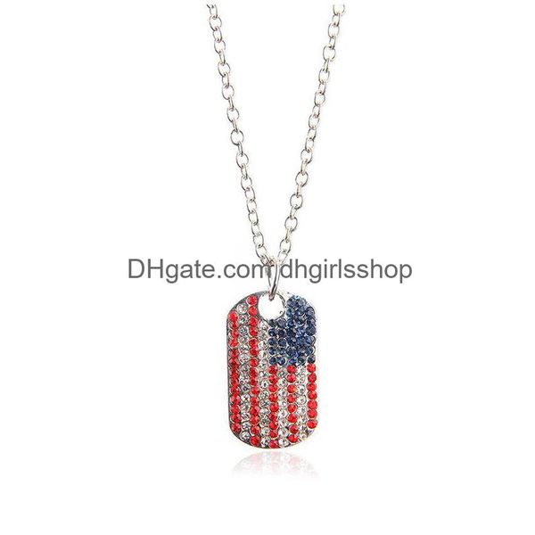 Colares Pingente EUA Bandeiras Diamante Colar Personalidade Exército Marca Cristal Bandeira Americana Decoração Festa Jóias Presente Drop Delivery DHEC6