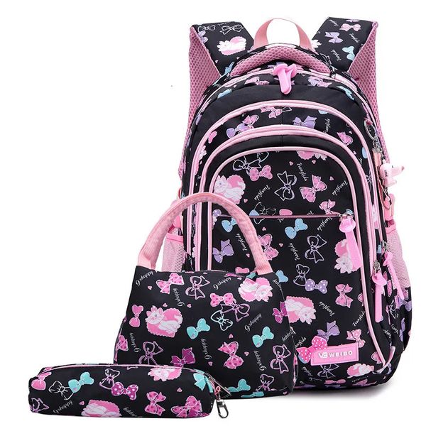 3 pçs/set arco impressão sacos de escola para meninas adolescentes primária à prova dwaterproof água náilon mochilas crianças princesa mochila infantil 231229