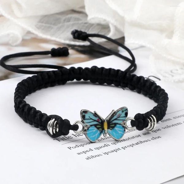 Strand doce brilhante borboleta pulseira para mulheres boêmio trançado pulseira estilo casal clássico mão jóias presente