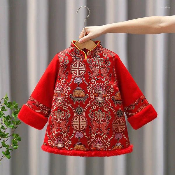 Roupas étnicas Criança Menina Tang Terno Qipao Inverno Algodão-Acolchoado Cheongsam Vestido Saudações do Ano Esquisite Bordado Vestidos