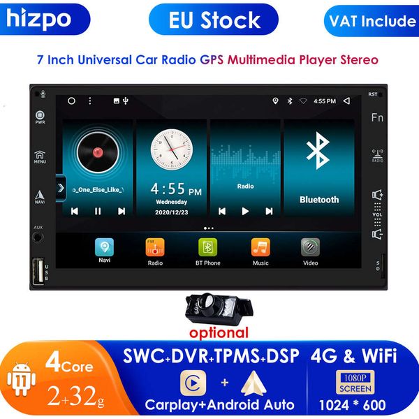 Hizpo Android Авторадио RDS 2 ГБ 32 ГБ Автомобильное радио GPS-навигация Универсальный 7-дюймовый стерео Wi-Fi 2din для Nissan Toyota Carplay BT USB