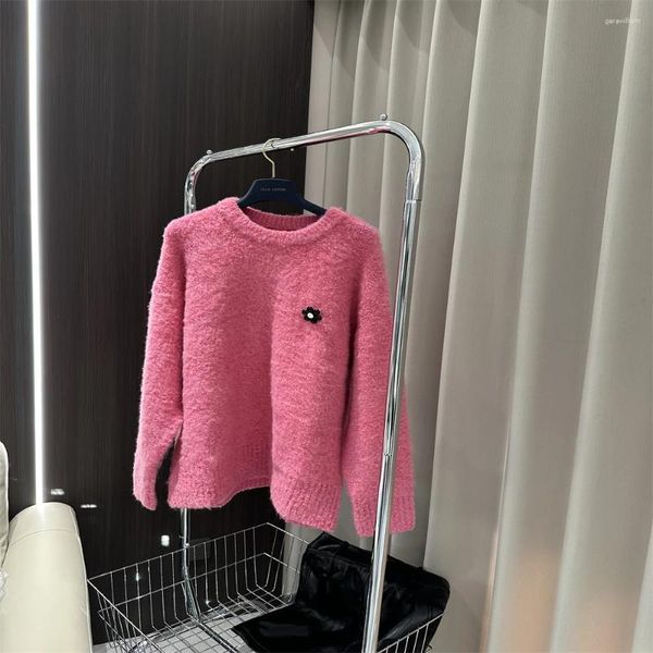 Maglioni da donna Vintage Donna Rosa Solido Autunno Inverno Maglione a maniche lunghe con collo Top Maglione in cashmere oversize dal design coreano