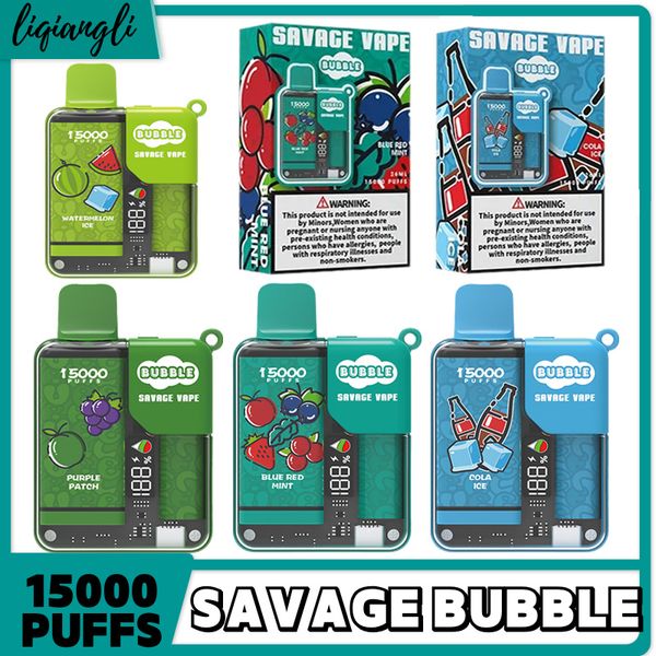 Оригинальный Tornado Savage Bubble 15000 Puffs Ondesable Vape встроенный в Вейп Smart Displa Type-C 2% 5% одноразовая электронная сигарета