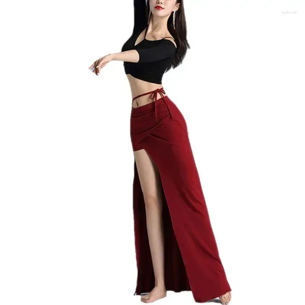 Palco desgaste adulto dança do ventre oriental prática conjunto feminino elegante top split saia roupas desempenho