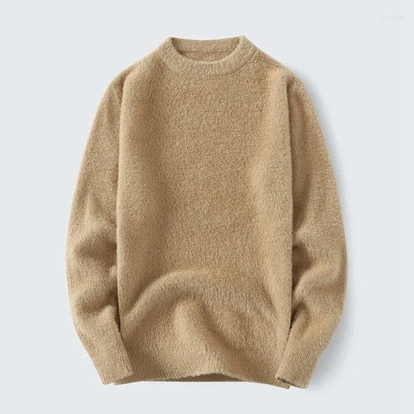 Erkek Sweaters 2024 Sonbahar Erkekler Pullover Kış o boyun vizon süveteri gevşek örgü alt gömlek düz renk tarzı uzun kollu moda