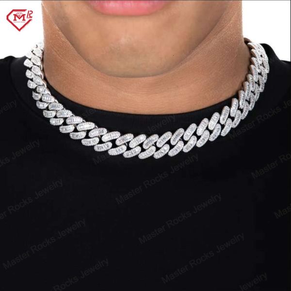 Corrente de rapper 15 mm personalizada ou nome Hip Hop Iced Out Sterling Sier Vvs Moissanite Miami Cuban Link Chain