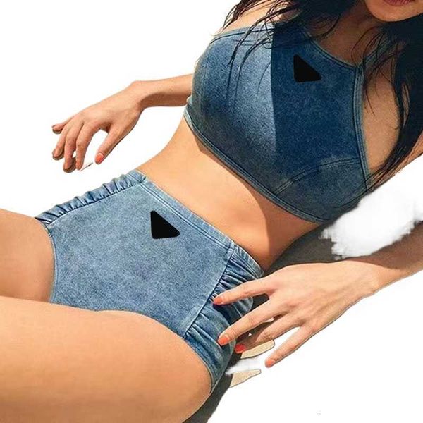 Mulheres Swimwear Mulher Swimwear Denim Desiger Biquíni Maiô Praia P Carta Tankinis Conjuntos de Roupa Interior Roupa Para Senhora Slim Swimwears Maiôs Duas Peças Conjunto PHJ7